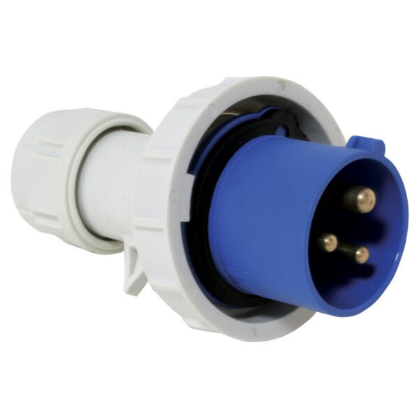 Plug, male, w/ safety ring 16A, 220-240V, blue