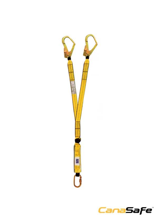 Canasafe 51006 LaTCHLAN 2L2-B Shock Absorbing Webbing Double Lanyard with Carabiner & Two Scaffolding Hook (Double Lanyard)